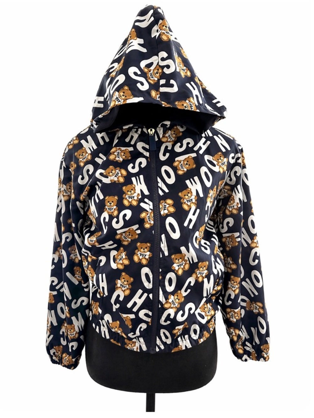 Moschino Navy Bear Print Zip Hoodie